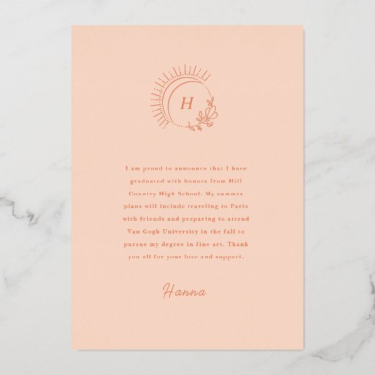 Juste Peachy Rose Gold Faire-part (Verso)