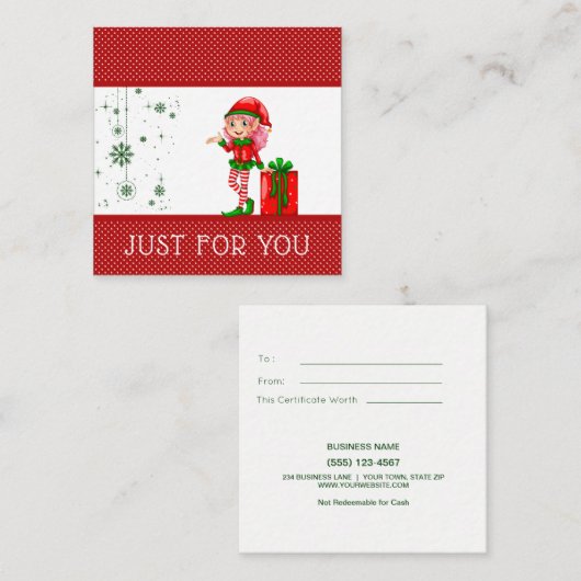 Juste pour vous certificat de chèque-cadeau de (Devant / Derrière)
