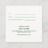 Juste pour vous certificat de chèque-cadeau de (Dos)