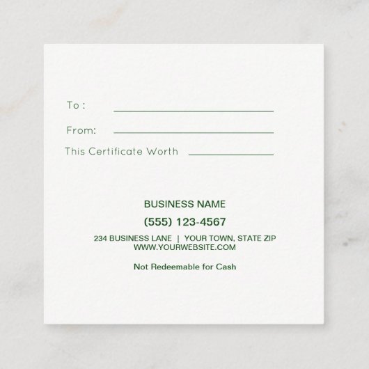 Juste pour vous certificat de chèque-cadeau de (Dos)