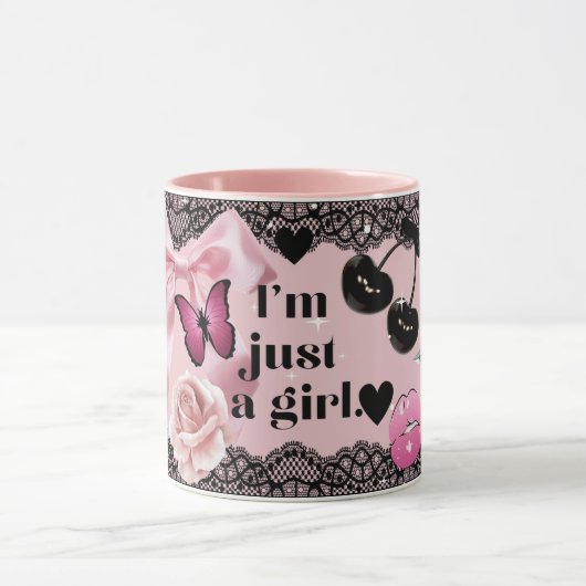 Juste Une Fille Coquette Fille Bow Rose Mug Noir (Centre)