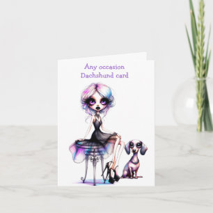 Juste une fille et sa carte de chien teckel