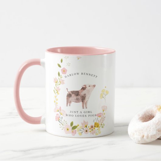 Juste une fille qui aime les cochons | Mug Monogra (Avec donut)