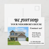Juste Vendu Realtor Immobilier Marketing Carte pos (Devant / Derrière)