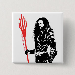 Justice League Aquaman Pose Noir Pop Art Vierkante Button 5,1 Cm