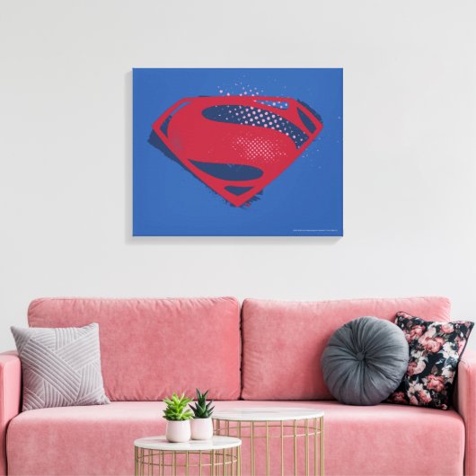 Justice League | Borstel & Halftone Superman Symbo Canvas Afdruk (Insitu (Woonkamer))