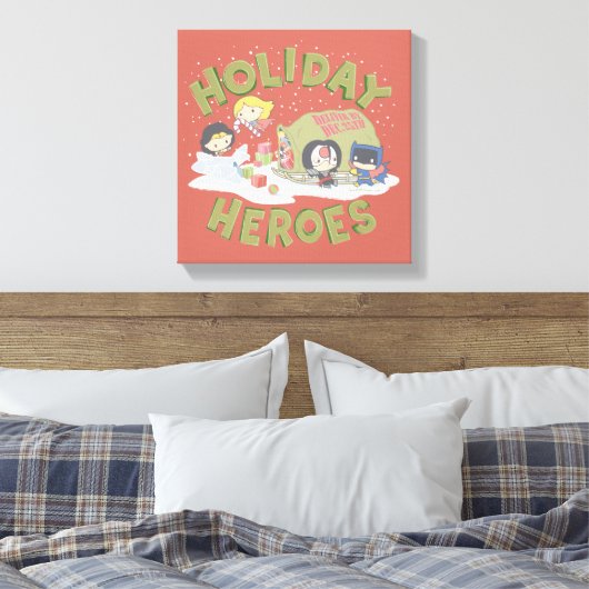Justice League Chibi Delivering Cadeaus Canvas Afdruk (Insitu (Slaapkamer))