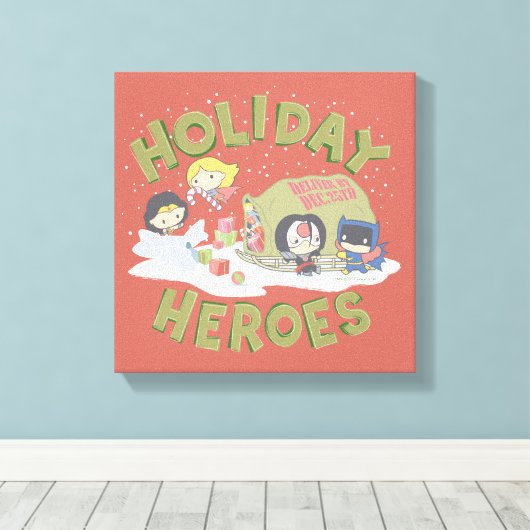 Justice League Chibi Delivering Cadeaus Canvas Afdruk (Insitu (Houten vloer))