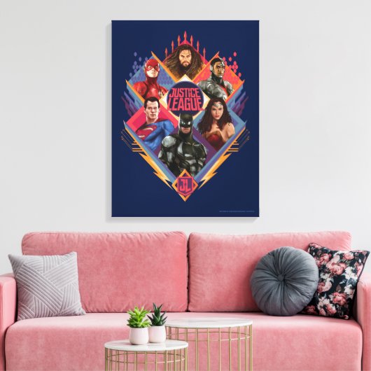 Justice League | Diamond Hatch Group Badge Canvas Afdruk (Insitu (Woonkamer))