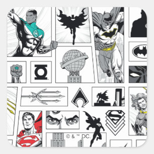 Justice League Heldhaftig Paneel Patroon Vierkante Sticker