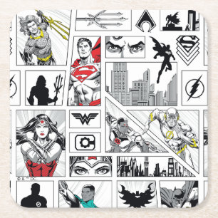 Justice League Heldhaftig Paneelpatroon Vierkante Kartonnen Onderzetter