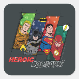 Justice League "Heroic Feestdagen!" Vierkante Sticker