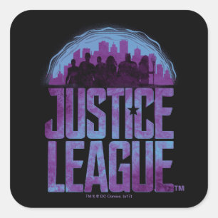Justice League   Justice League City Silhouette Vierkante Sticker