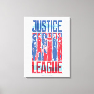 Justice League   Kunst met blauwe en rode Pop Canvas Afdruk