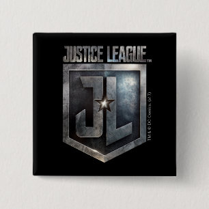 Justice League   Metallic JL Shield Vierkante Button 5,1 Cm