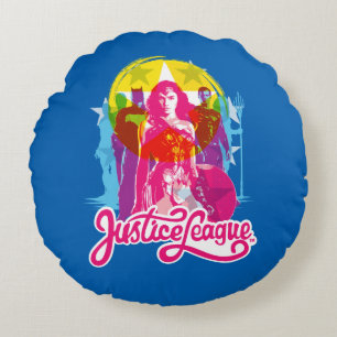 Justice League   Retrogroep en Logo Pop Rond Kussen