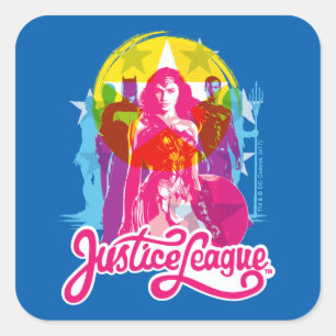 Justice League   Retrogroep en Logo Pop Vierkante Sticker