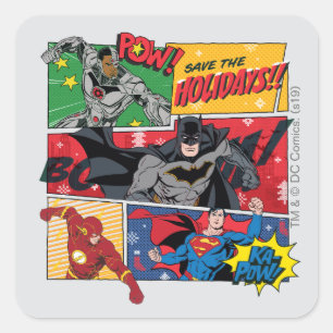 Justice League "Save the Feestdagen!" Vierkante Sticker