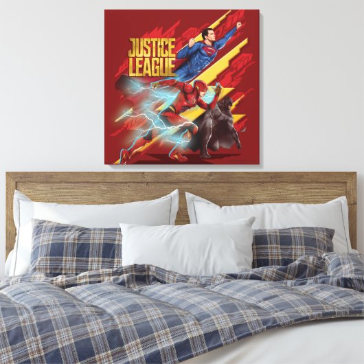 Justice League | Superman, Flash en Batman Badge Canvas Afdruk (Insitu (Slaapkamer))