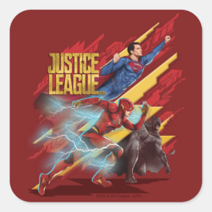 Justice League   Superman, Flash en Batman Badge Vierkante Sticker