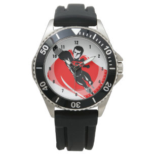 Justice League   Superman Flying Noir Pop Art Horloge