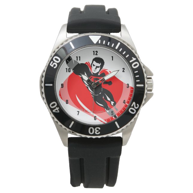 Justice League | Superman Flying Noir Pop Art Horloge (Voorkant)