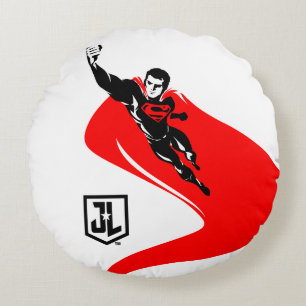 Justice League   Superman Flying Noir Pop Art Rond Kussen