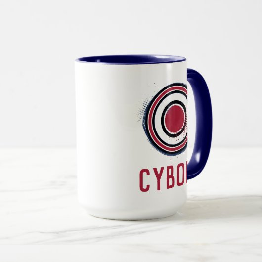 Justice League | Symbool Brussel en Halftone Cybor Mok (Voorkant rechts)