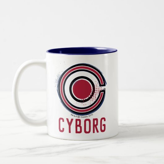 Justice League | Symbool Brussel en Halftone Cybor Tweekleurige Koffiemok (Links)