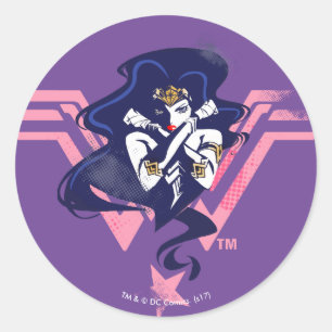 Justice League   Wonder Woman & Symbol Pop Art Ronde Sticker