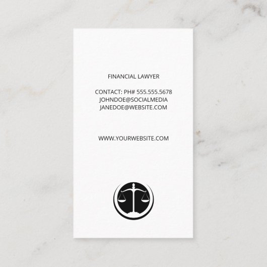 Justice Scales| Avocat | CARTE DE VISITE (Dos)