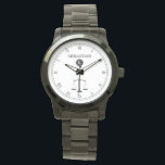 Justice Scales Monogramme Loi Proffesional Watch<br><div class="desc">Un élégant nom personnalisé noir et blanc visage montre, avec une échelle de justice symbole et une tache pour le nom de votre destinataire cadeau. Un grand cadeau pour toute personne qui est à l'école de droit, un avocat ou un juge, un policier ou un professionnel du droit en cours...</div>