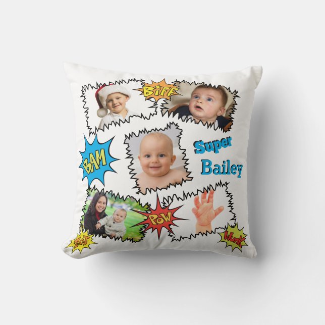 Justice Superhero Fotocollage Speech Bubble Kussen (Voorkant)