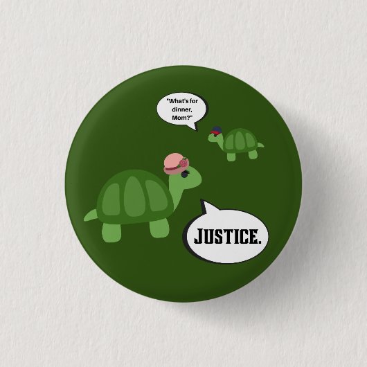 Justice Turtle Pin Ronde Button 3,2 Cm (Voorkant)