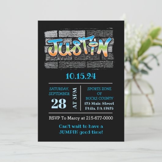 Justin Jouw naam graffiti Logo Brick Wall Paint Kaart (Staand voorkant)