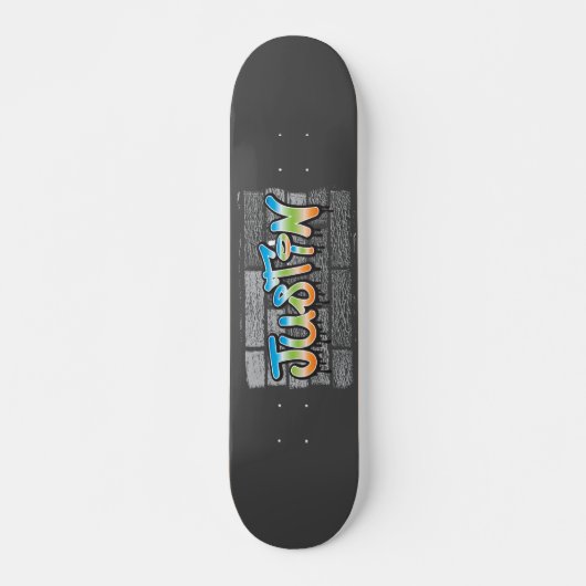 Justin Jouw naam graffiti Logo Brick Wall Paint Skateboard (Voorkant)