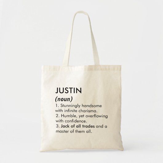 Justin name, Editable name, Custom name Tote Bag (Voorkant)