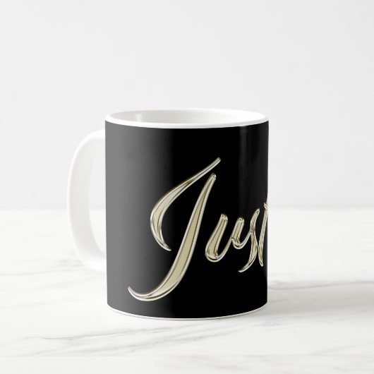 Justin Name whitegold Tasse Teetasse Kaffeetasse Koffiemok (Voorkant links)