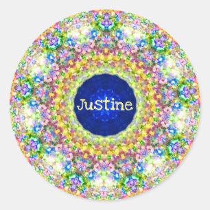 JUSTINE ~ Sweet Floral Pattern ~ Persoonlijk ~ Ronde Sticker