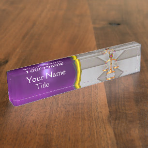 JUSTITIE, GOUDEN WETSSCHALEN, ADVOCAAT Paarse Grij Naambordje