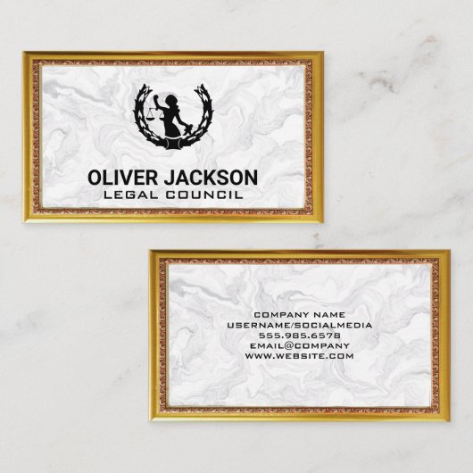 Justitie Weegschaal | Marmer Goud Antieke Rand Fra Visitekaartje (Voorkant / Achterkant)