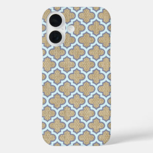 Jute & Blau Meisjesachtig Quatrefoil Patroon Trend iPhone 16 Hoesje