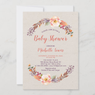 Jute Bloemen Herfst Meisje Baby Shower Uitnodiging