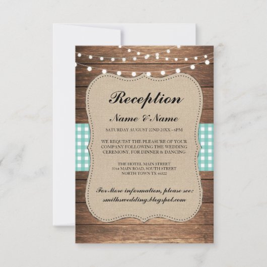 Jute Boerse Trouwreceptie Kaarten Hout Teal (Voorkant)