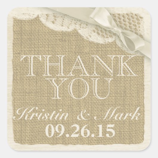  jute en kant met ivoren boog vierkante sticker (Voorkant)