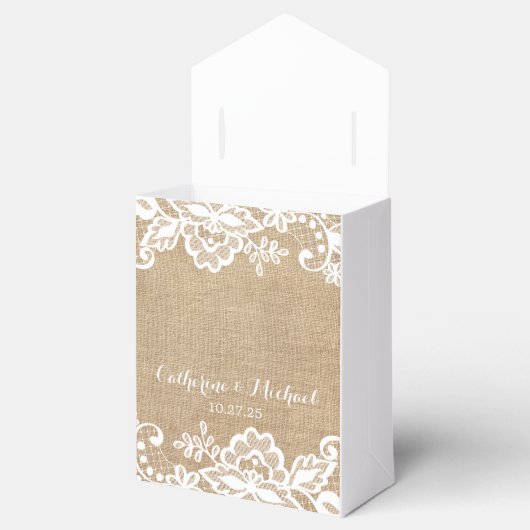 jute en kant rustieke land bruiloft bedankdoosjes (Geopend)