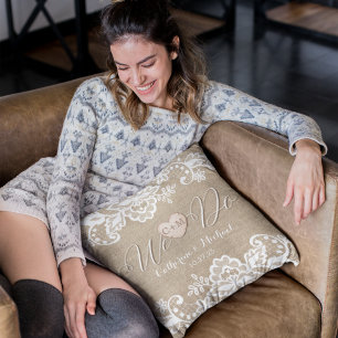 jute en kant rustieke land bruiloft kussen