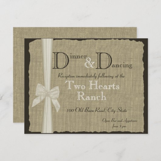 Jute en Lint Huwelijk Rustieke Ontvangst Kaart (Voorkant / Achterkant)