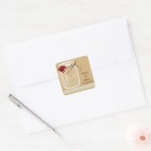 jute en rode roos mason jar envelop seals vierkante sticker (Envelop)