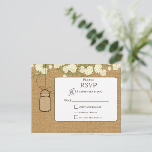 jute ivoor rozen metselaar potten bruiloft RSVP (Staand voorkant)